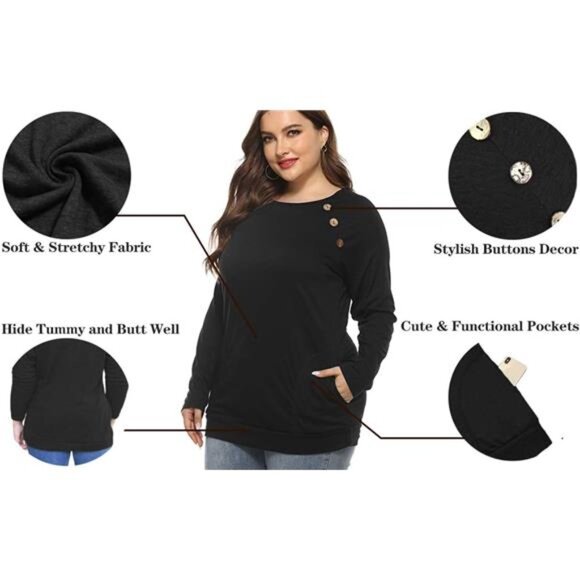 Women’s Plus Size Long Sleeve Button-Down Shirt with Pockets - Picture 4 of 5